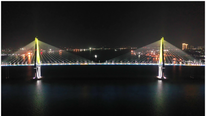 湛江奥体中心海湾大桥夜景航拍