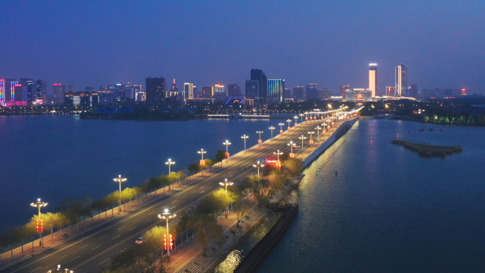 银川阅海湖公园夜景航拍