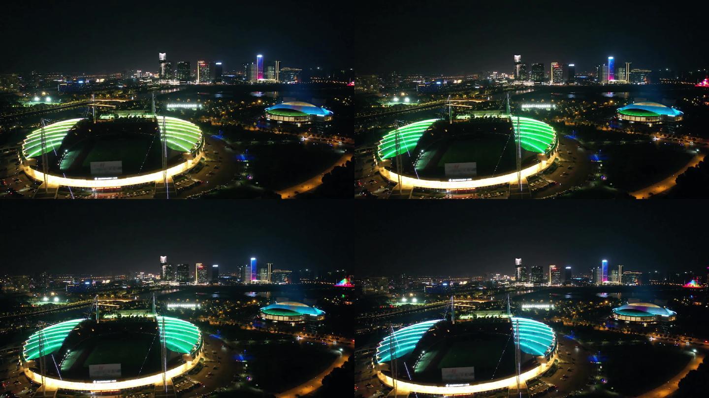 义乌城市地标夜景风光滑动变焦4K航拍