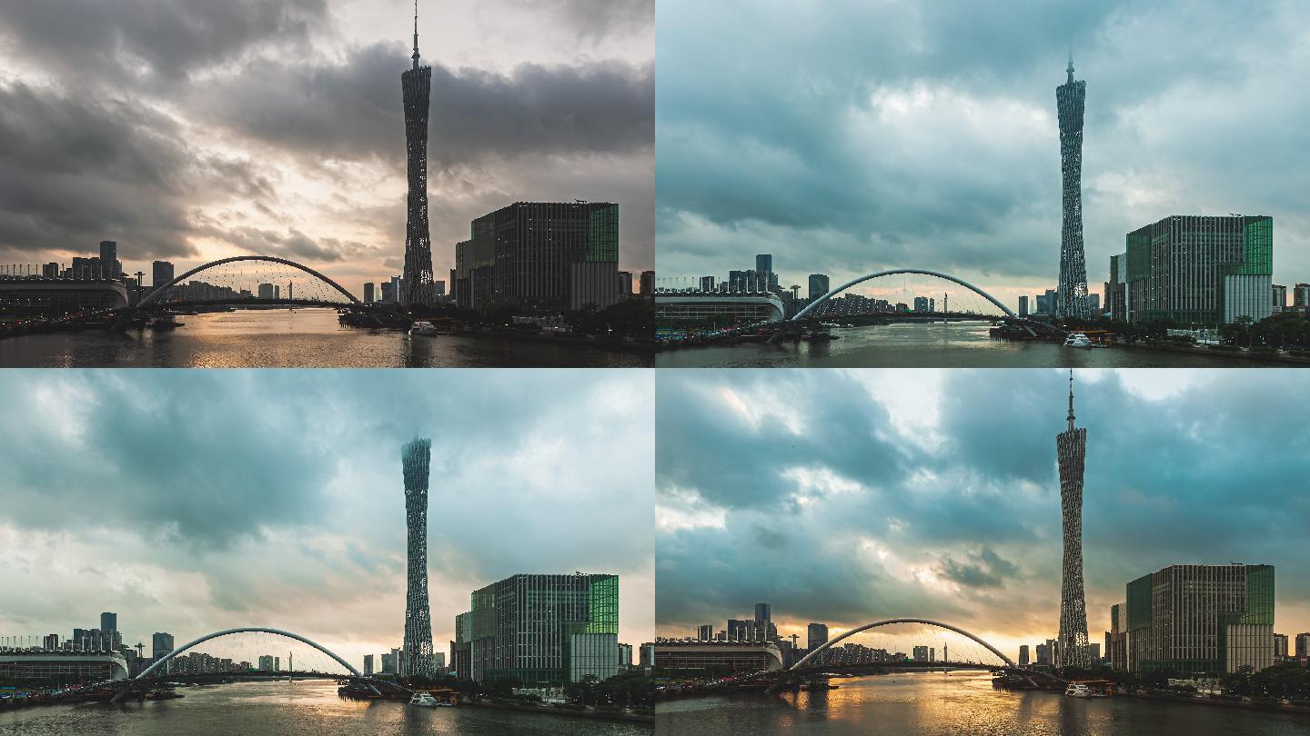 广州塔 海心桥 日出 风起云涌 延时摄影