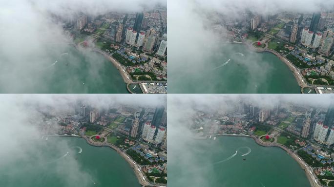 云层里的五四广场 平流雾