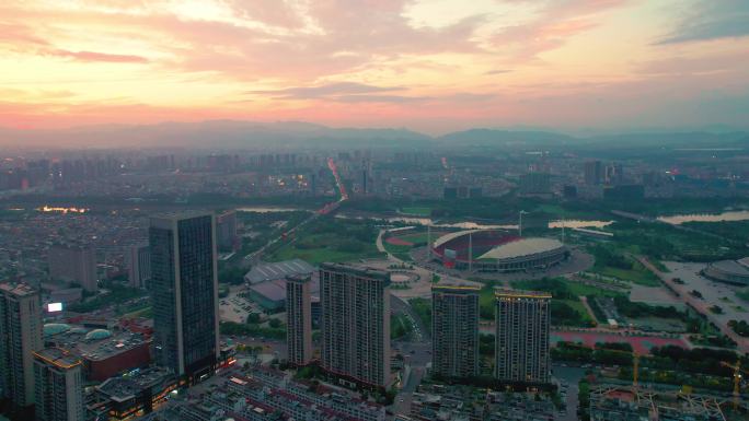 浙江义乌城市夜景风光4K航拍视