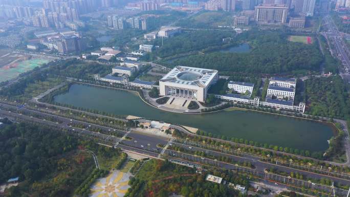 4K高空航拍湖南省政府现代化办公大楼