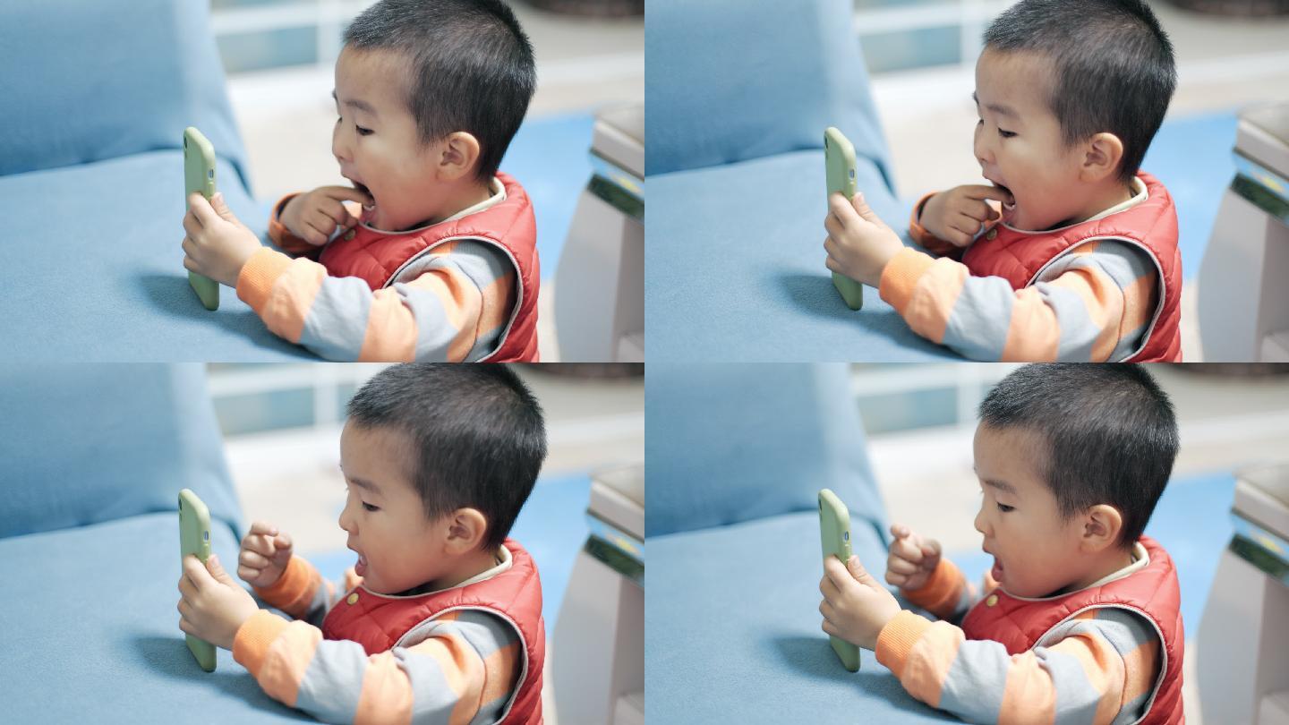 4K幼儿玩手机特写