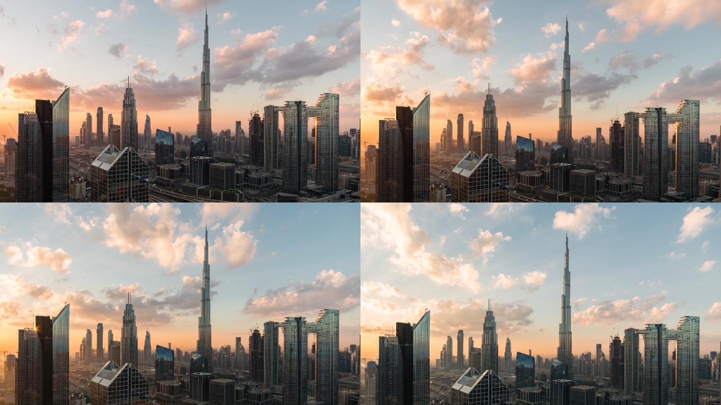 迪拜天际线鸟瞰图城市全景地标cbd鸟瞰繁