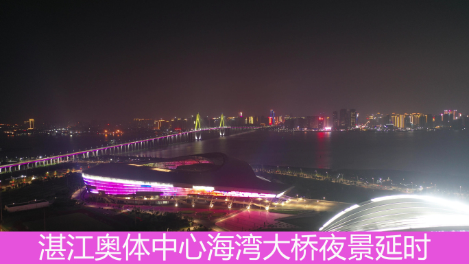 湛江奥体中心海湾大桥夜景航拍延时