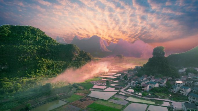 夕阳下的稻田