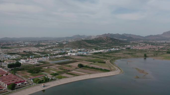 航拍新农村农田大棚平度大泽山 水库 2k