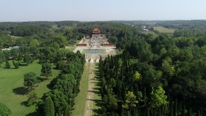 航拍荆门明显陵景区旅游风光