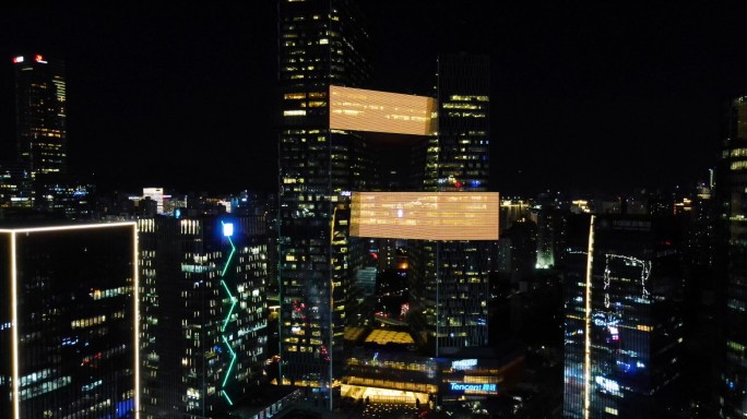 4K深圳腾讯大楼总部夜景航拍