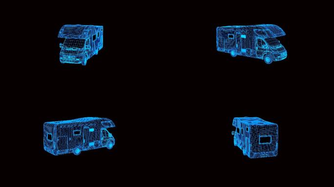 蓝色线框全息科技房车房车动画带通道