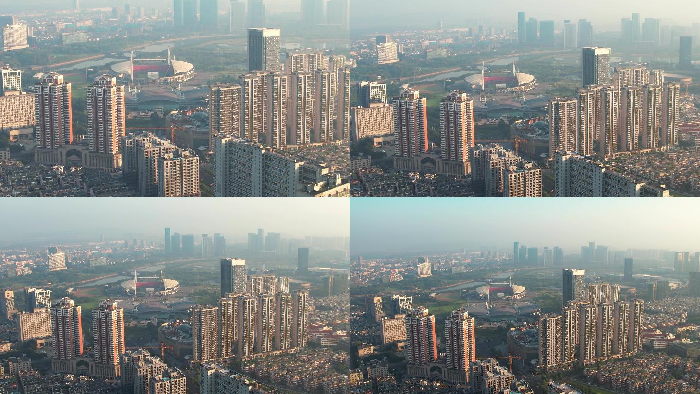 浙江义乌城市地标风光4K滑动变焦航拍