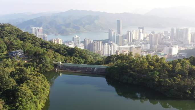 原创航拍原始素材 恩上水库 城市大景