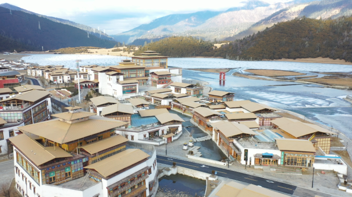 西藏林芝鲁朗小镇冬季航拍