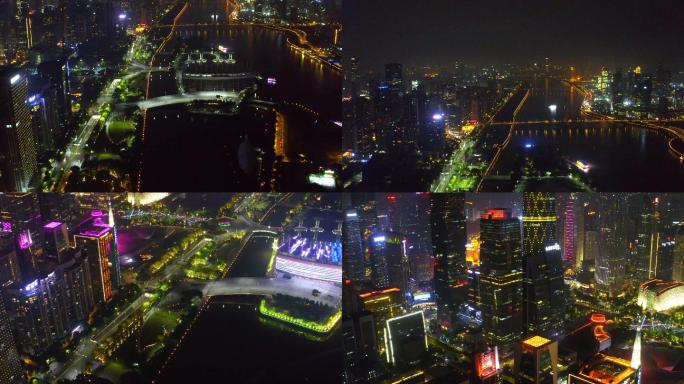 广州城市商业地产航拍唯美夜景