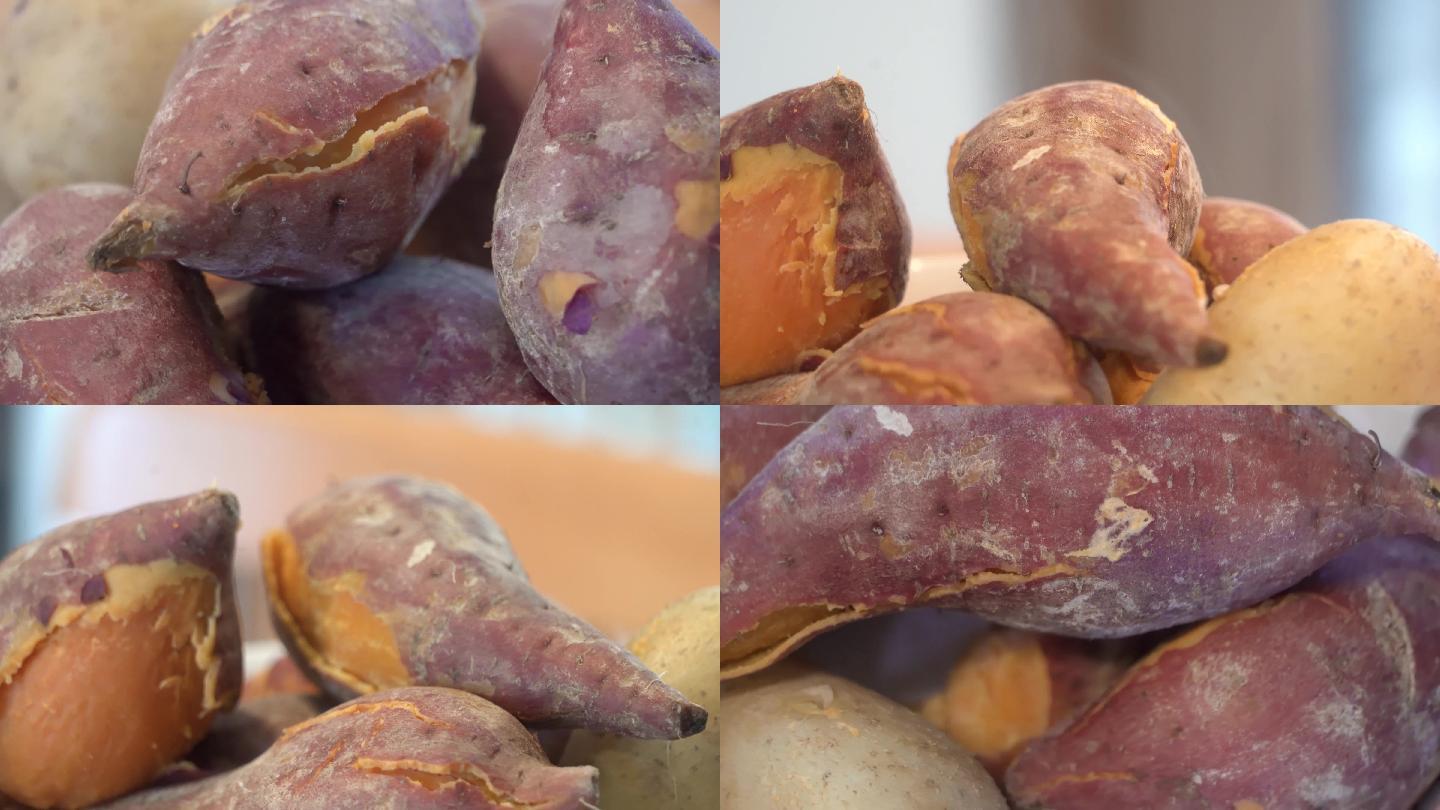 烤红薯地瓜紫薯地道美食红薯转动素材