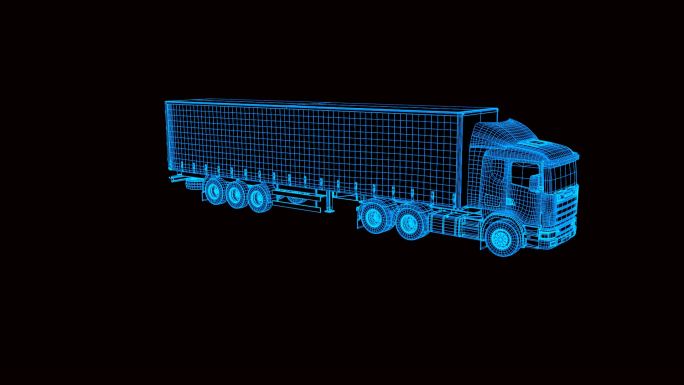 蓝色线框全息科技集装箱货车动画素材带通道