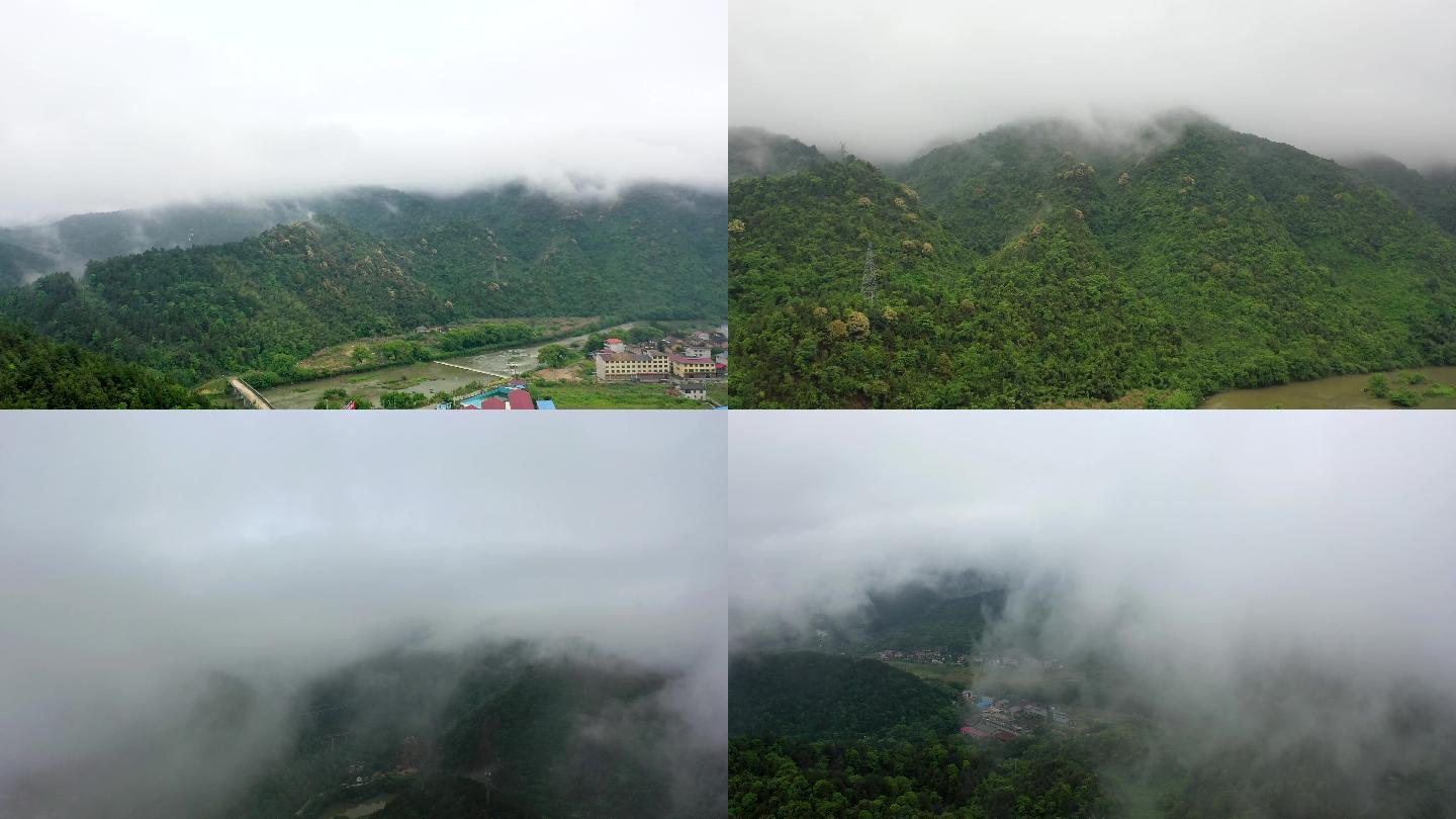 湖南株洲炎帝陵附近航拍云雾缭绕云层穿越