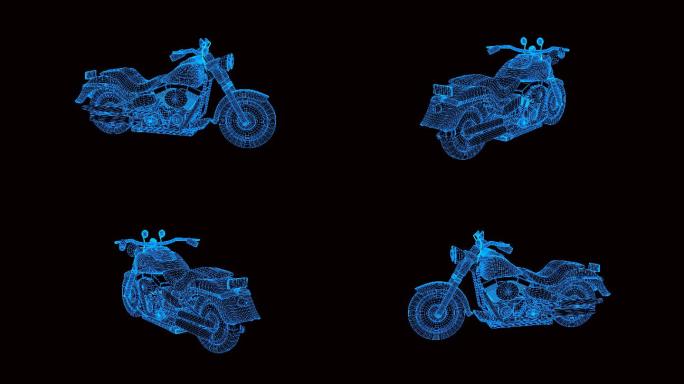 蓝色线框全息科技巡航摩托车动画素材带通道