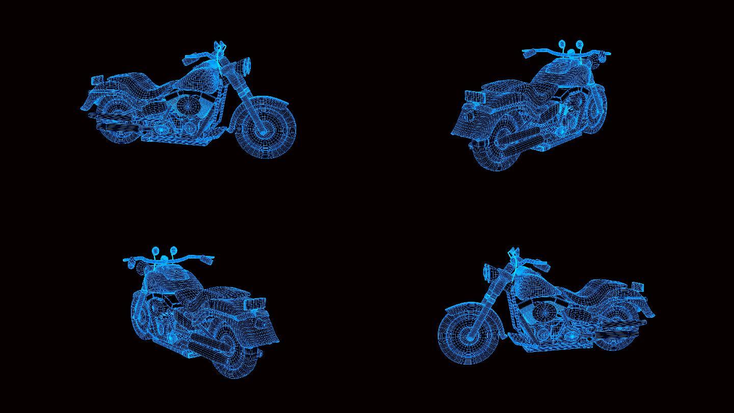 蓝色线框全息科技巡航摩托车动画素材带通道