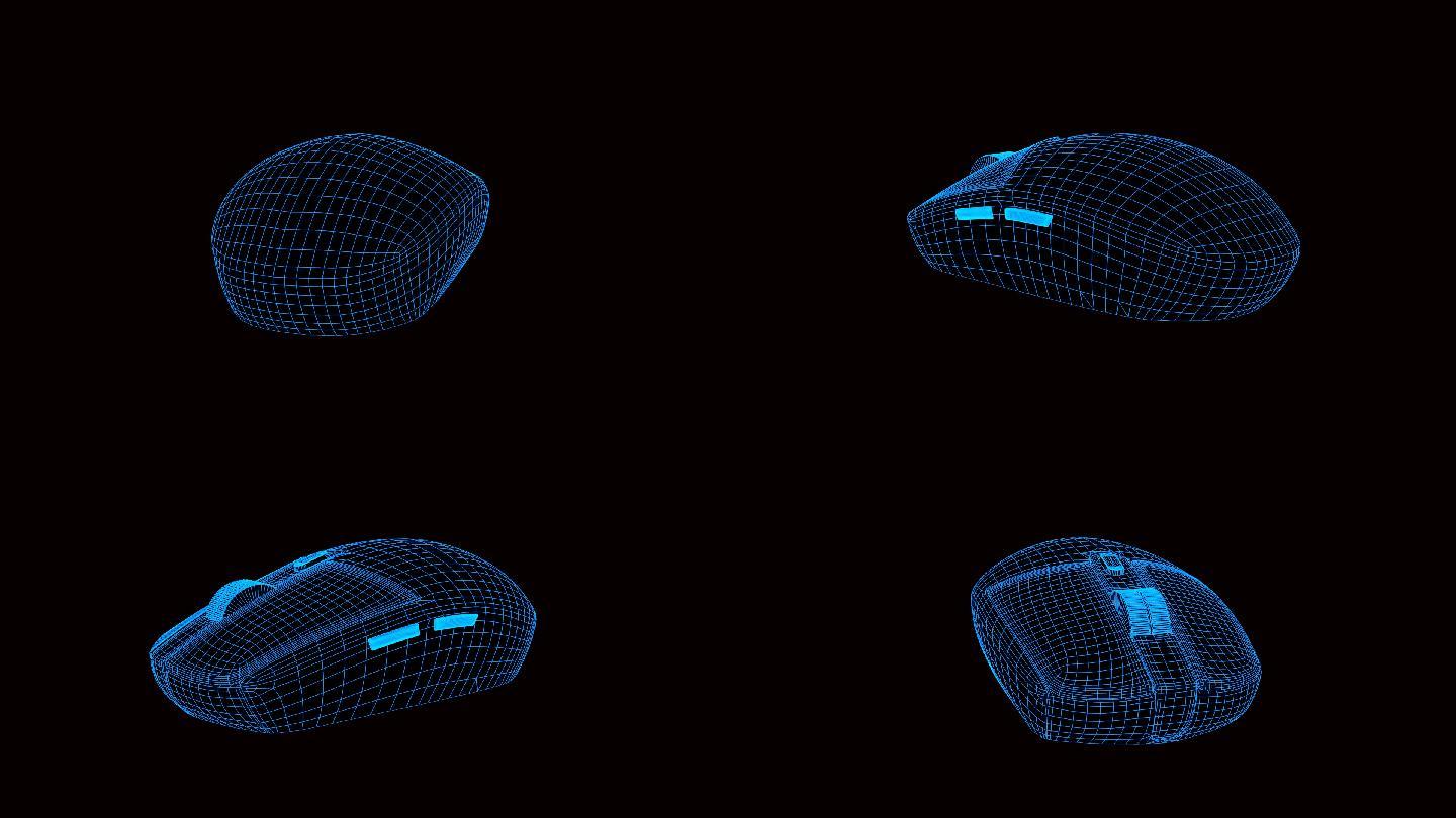蓝色全息科技线框鼠标动画素材带通道