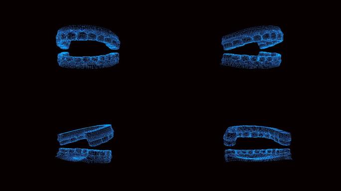 蓝色线框全息科技口腔牙齿动画素材带通道