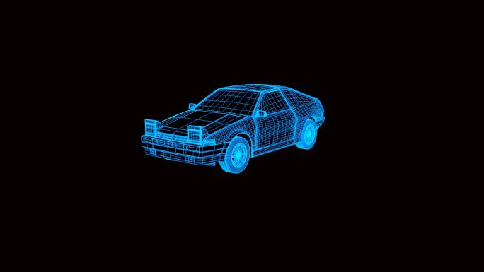 蓝色线框全息科技AE86赛车动画带通道