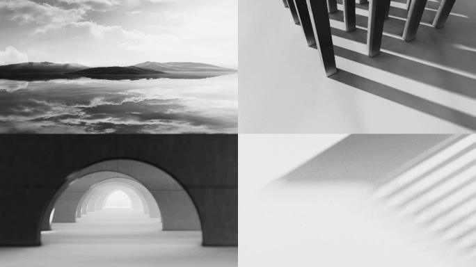 黑白高端地产艺术空间建筑光影变化概念4K