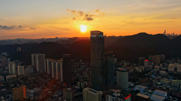 贵阳日落夜景航拍4k