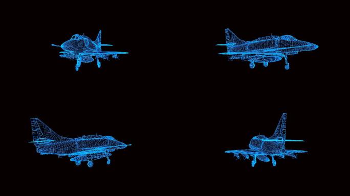 蓝色全息科技线框天鹰战斗机带通道