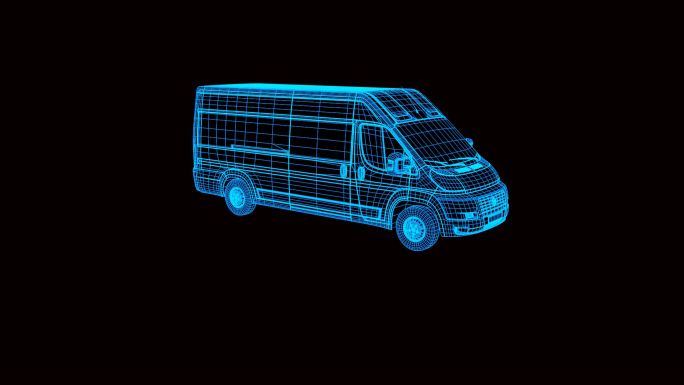 蓝色线框全息科技轻型客货车动画素材带通道