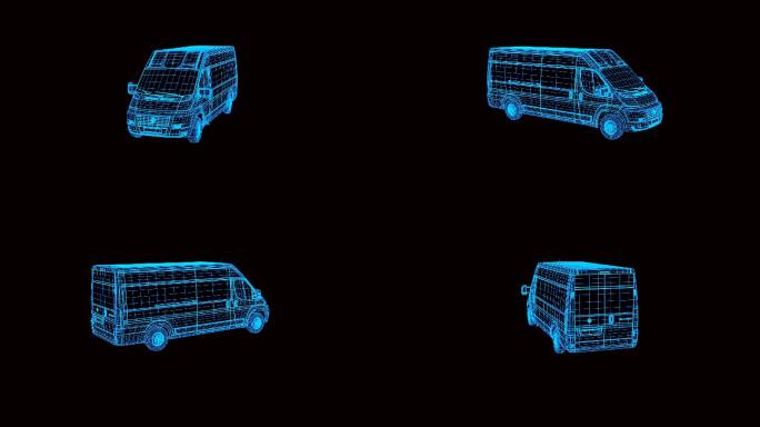 蓝色线框全息科技轻型客货车动画素材带通道