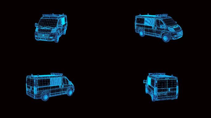 蓝色线框全息科技警车2动画素材带通道