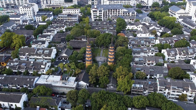 4k航拍苏州双塔寺