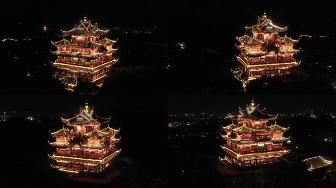 杭州旅游景区吴山天风城隍阁夜景航拍3