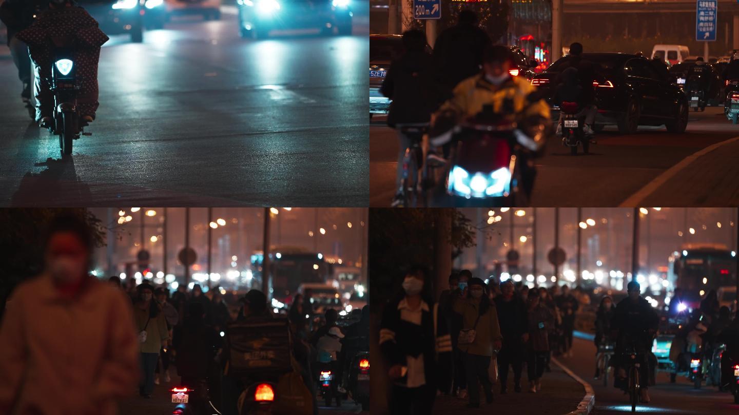 夜景街道，夜晚车流拥堵，警车，北京街景