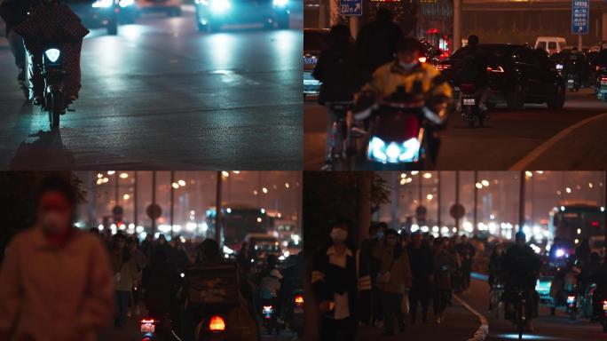 夜景街道，夜晚车流拥堵，警车，北京街景