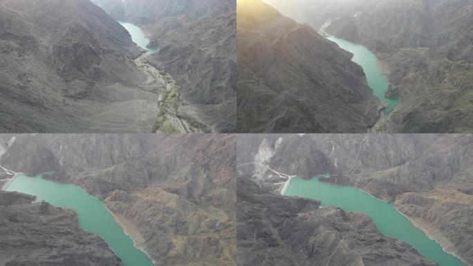 新疆哈密：航拍天山峡谷中的榆树沟水库