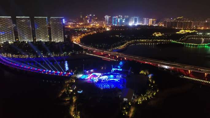 航拍厦门五缘湾大桥厦门夜景