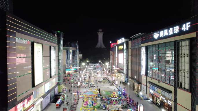 航拍诸暨万风新天地购物中心夜景