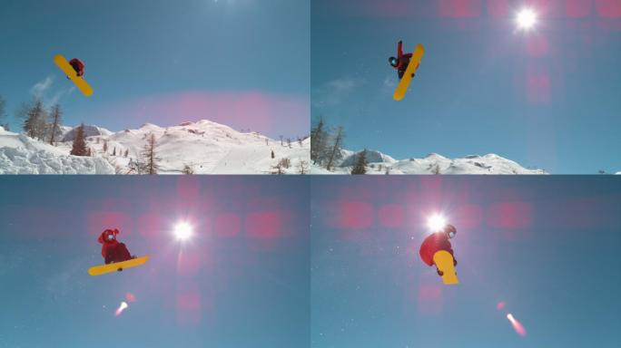 极限滑雪运动冒险升格慢镜头高山