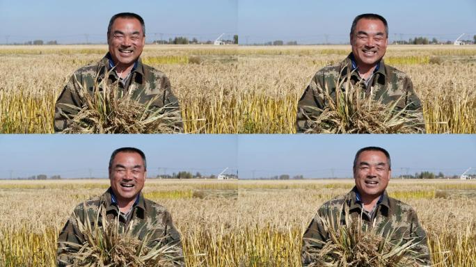 粮食 大米  丰收 水稻 农民 笑脸