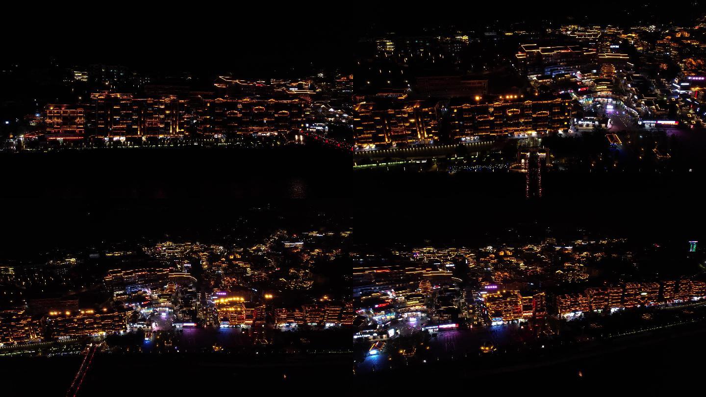 茅台镇夜晚广场灯景全貌成组镜头航拍