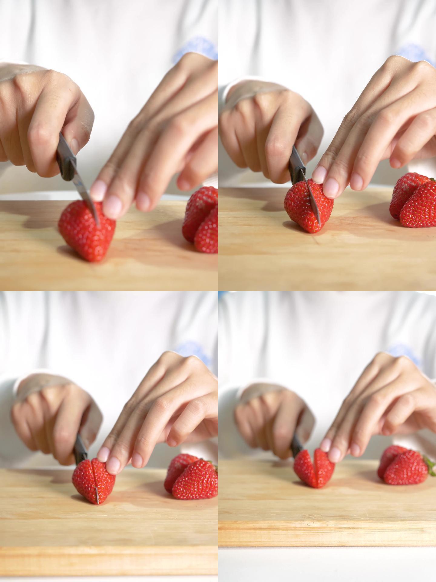 切草莓，切水果实拍