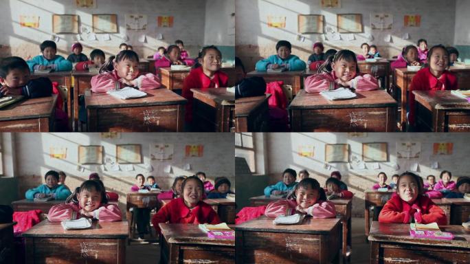 贫困地区的小学生在破旧的教室上课