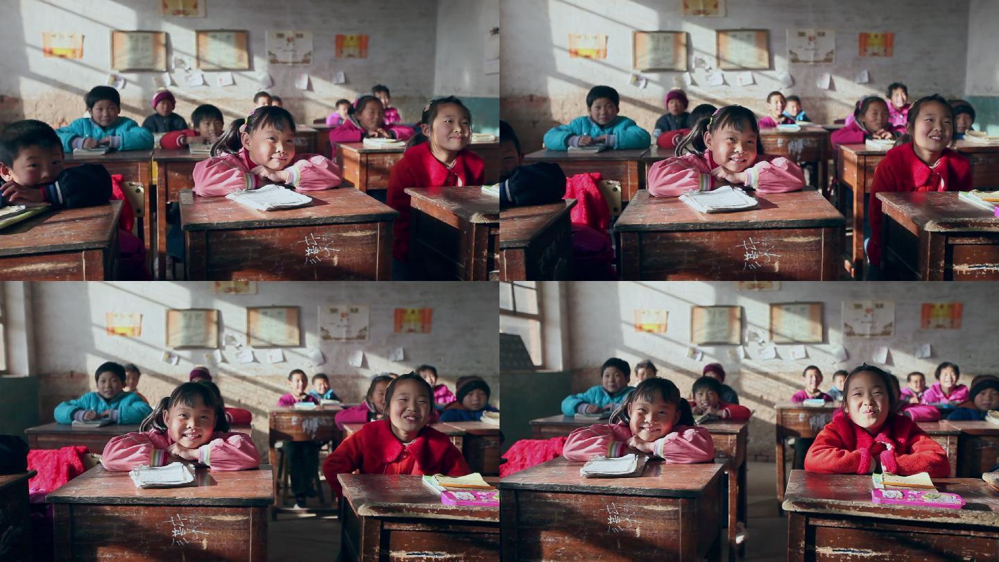贫困地区的小学生在破旧的教室上课