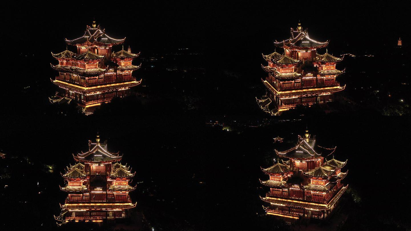 杭州旅游景区吴山天风城隍阁夜景航拍8