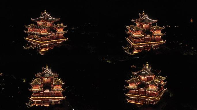 杭州旅游景区吴山天风城隍阁夜景航拍8