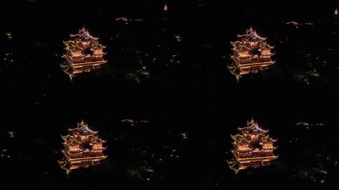 杭州旅游景区吴山天风城隍阁夜景航拍5