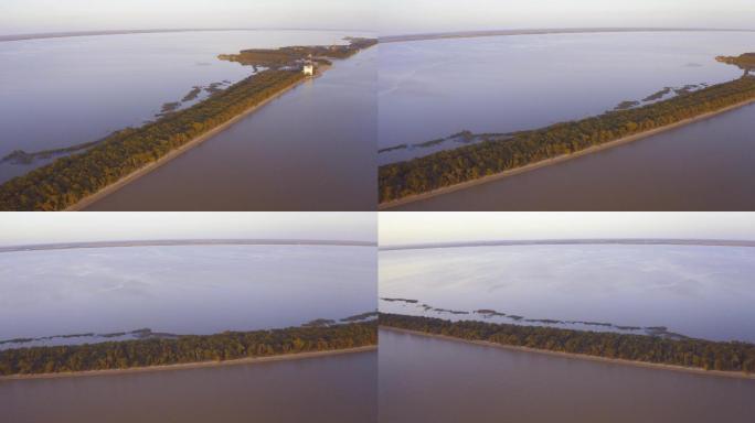 中俄界湖海平面最早日出航拍4k